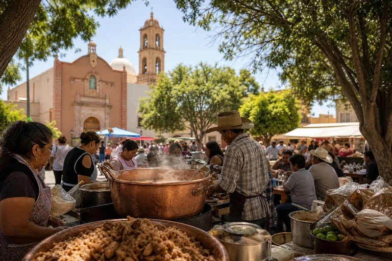 Imagen representativa generada con IA de un mercado de carnitas en San Francisco de los Romo